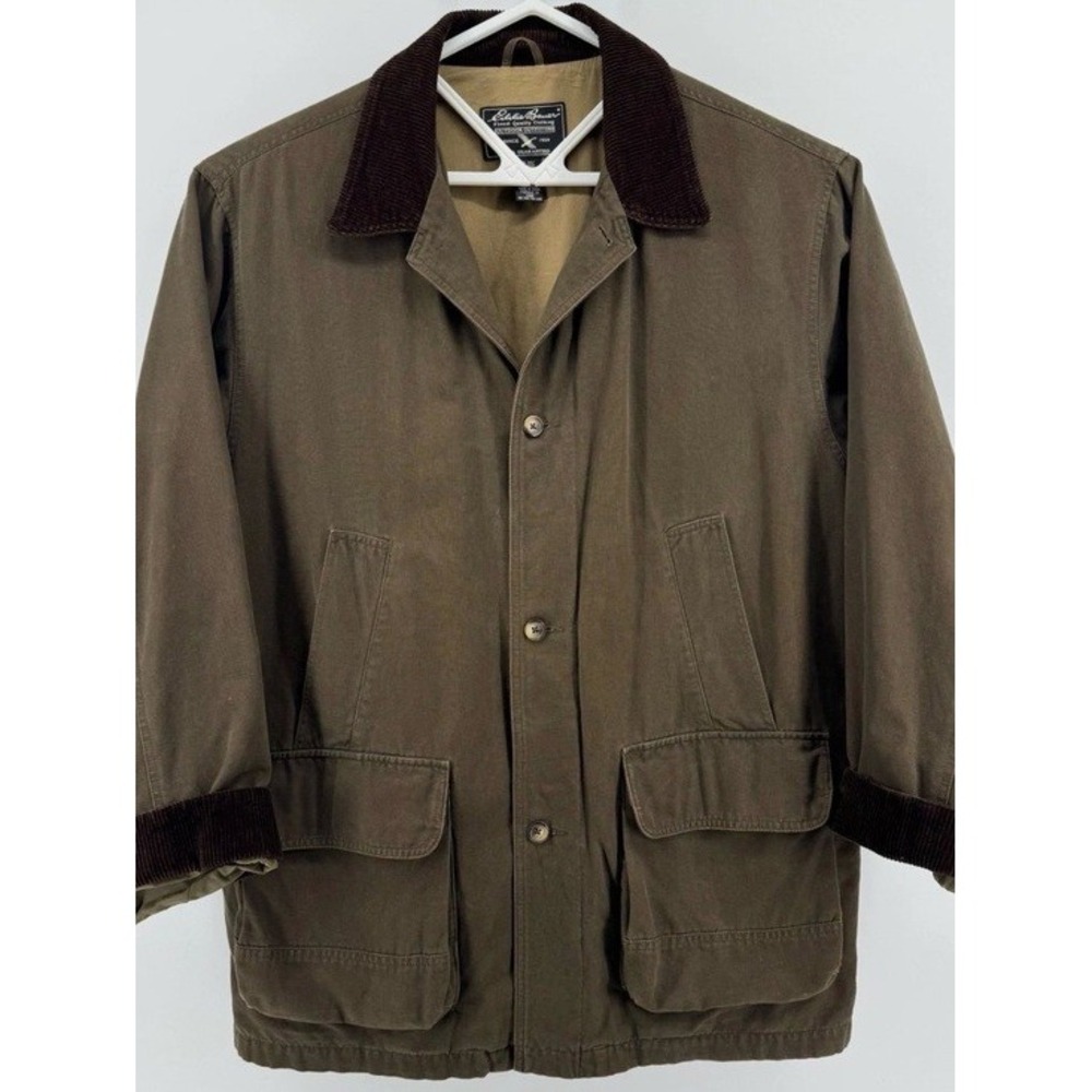 Men's Eddie Bauer Canvas Field Chore Barn Jacket Brown Corduroy Collar XL